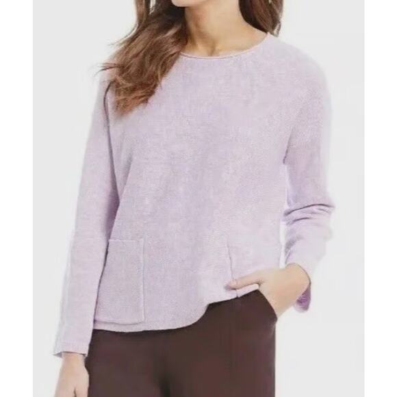 Eileen Fisher Malow Lavender Pocket Front Boxy Knit Cotton Linen Sweater XL - Picture 1 of 6
